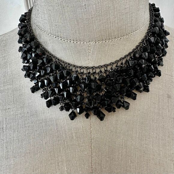 LaTasia Black Beaded Statement Bib Necklace - Picture 1 of 7